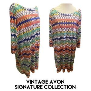 Signature Collection (Vintage Avon) Multi-Color Geometric Design Shift Dress Siz